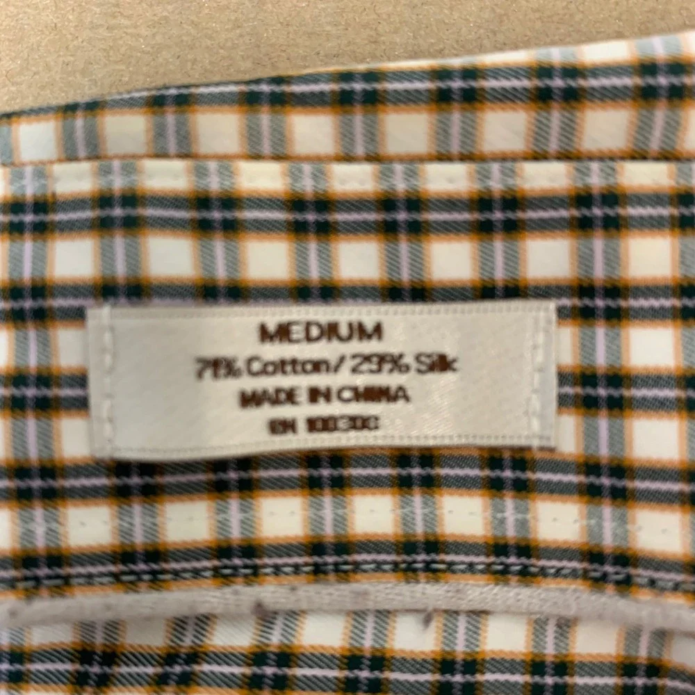 Peter Millar Crown Soft Shirt Mens Medium Brown Plaid Silk Blend Excellent LS